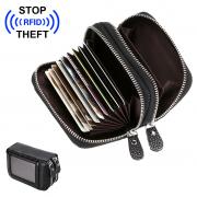 IGNPION Double Zipper Leather Wallet with RFID Blocking Travel Purse Card Holder Protector (Black)