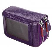 IGNPION Double Zipper Leather Wallet with RFID Blocking Travel Purse Card Holder Protector (Purple)