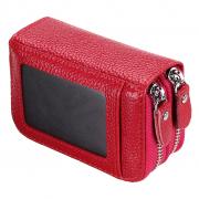 IGNPION Double Zipper Leather Wallet for Women with RFID Blocking Travel Purse Card Holder Protector (Red)