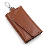  IGNPION Leather Key Holder Wallet Case/Key Pocke Pouch Bag for Men and Women with 6 Key Rings and 1 Car Key Ring, with Compartment for Credit Card (Brown)